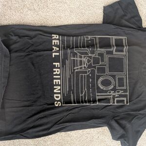 Black Graphic T-Shirt with Real Friends Design